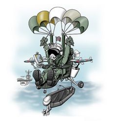 an image of a man in the air with parachutes attached to his back and feet