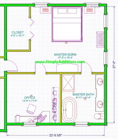 a floor plan for a bedroom and bathroom in the same room, with measurements on each side