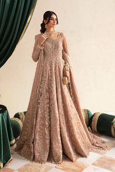 Luxury Embroidered Baby Pink Pakistani Wedding Dress Pishwas Frock Pink Pakistani Wedding Dress, Pink Dupatta, Pakistani Designer Clothes, Frock Style, Pakistani Wedding Dress, Embroidered Sleeves, Pakistani Wedding Dresses, Wedding Formal, Suit Fabric