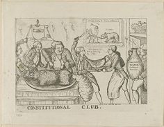 1 print : engraving ; 26 x 33.5 (sheet) | Print of satire on the Westminster by-election of 1788 shows five men carving a fox on a table as William Pitt carries a coin-filled gravy boat inscribed "Mint sauce, Constitutional restorative" and King George III follows with a jug of "Cheltenham water, Constitutional restorative." (Source: George) at The Library of Congress Mint Sauce, King George Iii, George Iii, King George, Library Of Congress, Gravy Boat, Westminster, Satire, Gravy