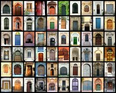 many different doors and windows are shown in this collage with multiple images on them