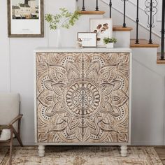 Bungalow Rose Siriah Accent Cabinet & Reviews | Wayfair Carved Table Legs, Serving Cabinet, Upcycle Furniture Ideas, Anthro Home, Vintage Entryway, Shelf Farmhouse, Cabinet Vintage, Carved Table, Upcycle Furniture