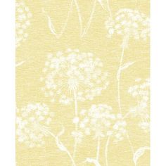 a yellow and white wallpaper with dandelions