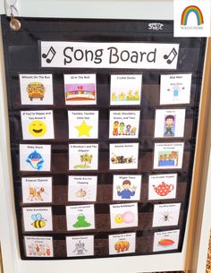 a song board with pictures and words on it