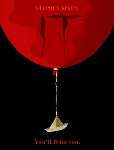 the poster for stephen king's upcoming film you'll float too, which features a paper boat tied to a string