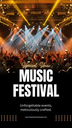 an event poster with the words music festival in front of a large group of people