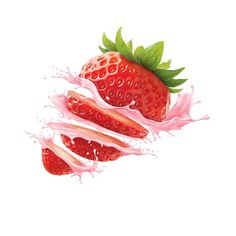 some strawberries are being splashed with pink liquid