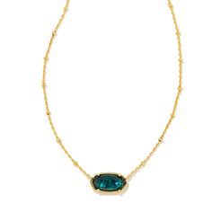 This Faceted Elisa Gold Pendent Necklace in Dark Teal Mica by Kendra Scott is pictured on a white background. Teal Necklace, Short Pendant Necklace, Kendra Scott Elisa, Pendant Necklace Gold, Teal And Gold, Dark Teal, Brass Material, Gold Pendant Necklace, Teal Green