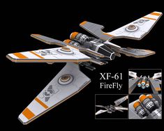 an xf - 61 firefly model is shown in three different angles and sizes