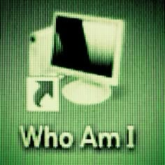 the words who am i are written in white on a green background with an image of a computer monitor