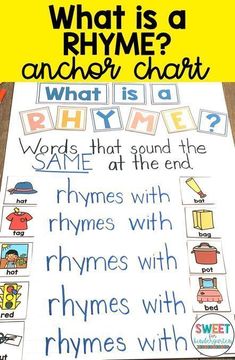 what is a rhyme anchor chart with the words and pictures below it,