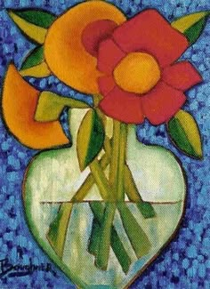 a painting of a flower in a vase