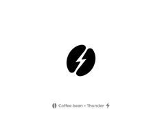 the coffee bean and thunder logo is shown in black on a white background with an arrow