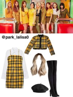 Twice Plaid Outfit, Yellow Plaid Outfit, Cover Outfits, Inspired Outfits