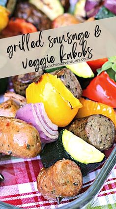 Fully cooked grilled sausage and veggie kabobs on skewers ready to eat. Grill Kabobs, Grilled Chicken Sausage, Healthy Baked Chicken Breast, Veggie Side Dish Recipes, Chicken Sausages, Quick Pasta Recipes, Easy Grilled Chicken, Fried Fish Recipes