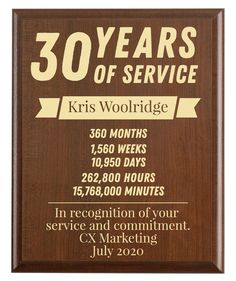 "A great gift for a valued employee in recognition of 30 (or however many) years of service on their Work Anniversary. Free personalization, fast shipping - Modern design (also available in a classic design with any year needed here: https://www.etsy.com/listing/655369185/work-anniversary-gift-5-10-15-20-25-30) You can include your organization name, location, and year. You can also change the recognition text. When you checkout there is an option to \"Add a note to Marked Moments.\" Please ente Work Anniversary Quotes, Work Anniversary Gifts, Recognition Gifts, Pinning Ceremony, Personalized Engraved Gifts, Wet Felting Projects, Work Anniversary, Employee Recognition, Service Awards