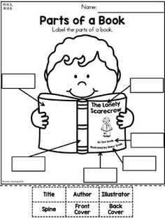 parts of a book worksheet for kids with pictures and words on the page