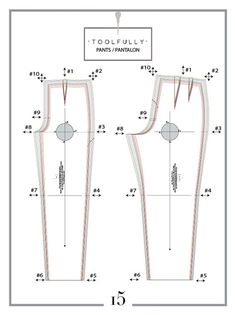 the front and back view of a women's dress pattern, with measurements for each piece