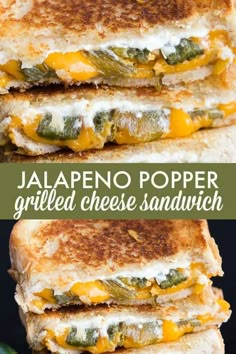 grilled cheese sandwich with jalapeno popper on top and green peppers in the middle