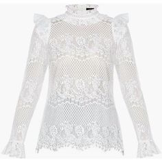 Stunning 'Kenzie' Blouse From Bcbg. All Over Delicate Open White Lace With A Tulle Type Lining. High Ruffled Collar, Ruffle Wrist Detail, Shoulder Poof And Gorgeous Scallop Hem. Closes With Buttons Above A Keyhole At The Nape Of The Neck. Semi-Sheer. A Victorian, Cottagecore, Romantic, Dreamy Piece. 60% Cotton/40% Nylon Shell, Polyester Lining. Hand Wash Or Dry Clean. New With Tags And Flawless! Size: Xs Bust: About 40" Sleeve: 27" Length: 25.25" At Center Back White Ruffled Evening Top, Chic White Lace Top For Evening, Chic Fitted Lace Top For Brunch, Fitted Chic Lace Top For Brunch, Elegant Ruffled Lace Top, Chic Evening Tops With Lace Trim, Elegant Fitted Lace Top For Brunch, Chic Ruffled Lace Top For Wedding, Chic Lace Top With Ruffles For Wedding