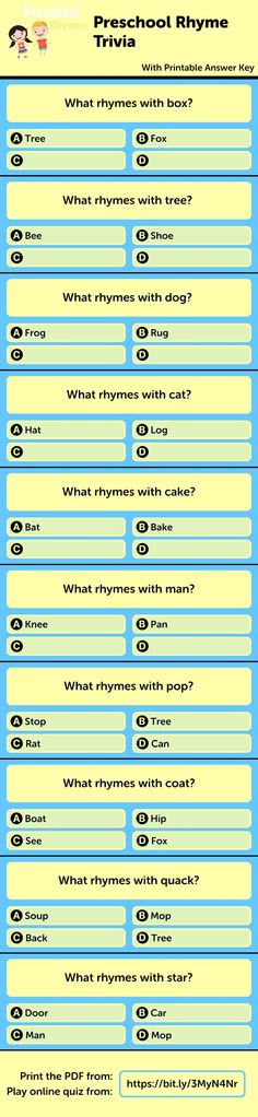 Preschool Rhyme Trivia Quiz Rhyming Preschool, Bee Shoes