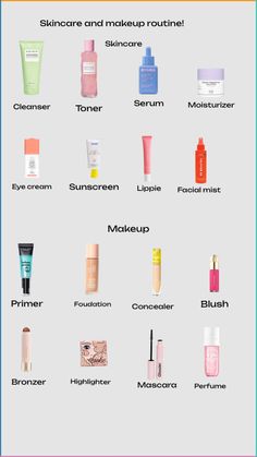 Skincare and makeup routine Skincare And Makeup Steps, Skincare And Makeup Order, Full Skincare Routine Steps, Skin Care Makeup Routine, Skin Care Routine And Makeup, Skincare Routine For 13 Yrs Old, Steps To Do Skincare, Before Makeup Skin Care, Skincare Routine Before Makeup