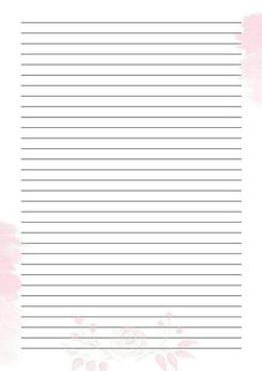 a blank lined paper with pink flowers on it