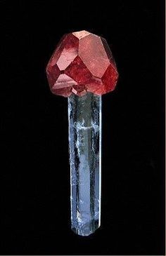 Spessartite garnet on aquamarine from Hibiscus Moon... Crystal Packs, Geology Rocks, Spessartite Garnet, Rock Minerals, January Birthstone