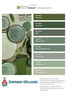 the color scheme for sheryln - williams's paint colors is shown in green and