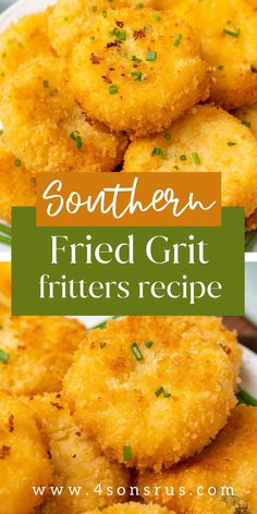 some fried grits are on a plate with the words southern fried grits recipe