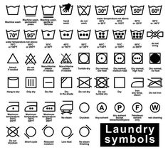 laundry symbols are shown in black and white, with the words laundry symbols below them