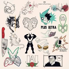 an assortment of cartoon character stickers on a white background with the words flur ultra written below them