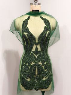 *This is not a dress, it is a front bodice Couture Embellished Fitted Evening Dress, Embellished Fitted Couture Evening Dress, Fitted Green Dresses With Rhinestones, Fitted Green Evening Dress For Pageant, Rhinestone Bodice Applique, Fitted Green Sequin Fabric With Rhinestones, Rhinestone Appliques, Bodice, Dresses