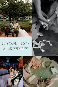 a collage of wedding pictures with bride and groom