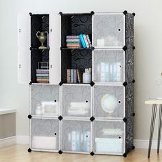 PRICES MAY VARY. Excellent Design: This modular shelving made up of translucent white doors and black panels with curly patterned, simple design can match any house decoration style. With door magnets and door connector, you can close the wardrobe door tightly and more easily to open. Environmentally Friendly: PP plastic panel, plastic connector all make from eco-friendly material, chemical-free, safe to your family ,and it is strong enough to handle whatever you throw at it. this portable stora Wardrobe Cabinet Bedroom, Diy Cube Storage, Armoire Diy, Portable Shelves, Closet Storage Cabinets, Portable Wardrobe Closet, Minimalist Nightstand, Organizer Clothes, Shoe Rack Closet