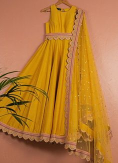 Mustard Yellow Anarkali With Scallop Dupatta Anisha Shetty - Fabilicious Fashion Mustard Yellow Anarkali Dress, Yellow Anarkali Dress, Work Bottoms, Yellow Haldi Outfit, Yellow Anarkali Suits, Scallop Dupatta, Mustard Yellow Outfit, Yellow Anarkali, Haldi Dress