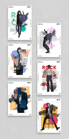 four posters with different designs on them