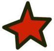 a red and black star on a white background