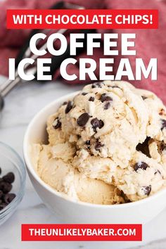 coffee ice cream in a bowl with chocolate chips