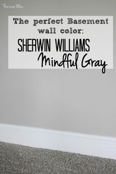 there is a sign that says the perfect basement wall color sheryln williams mindful gray