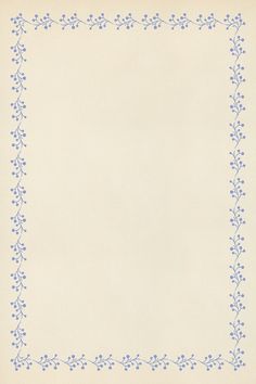 an old paper with blue flowers and vines on the edges is shown in this image