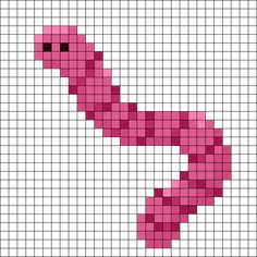 a cross stitch pattern with a pink snake on it