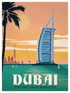 an image of a poster with the word dubai in arabic and a cityscape