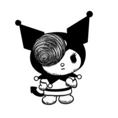 a black and white drawing of a girl with an upside down hairdow on her head