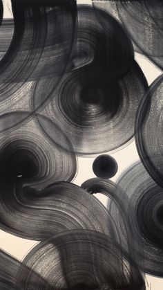 The texture of the brushwork is apparent in this abstract painting depicting flowing, curved lines and circles. Monochromatic Painting, Zen Painting, Monochromatic Art, Gesso On Canvas, Minimal Painting, Grey Painting, Black And White Painting, Minimalist Painting, Black And White Abstract