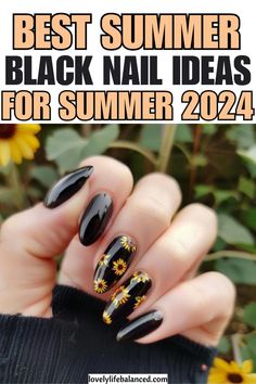 best black summer nails 2024, summer black nail designs, black nails, summer nails 2024, dark summer nails 2024, cute black summer nails Summer Black Nails, Black Nails Inspiration, Nail Ideas For Summer, June Colors