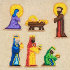 the nativity scene is made out of perler beads