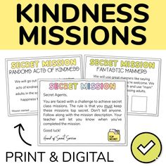 the secret mission poster with text that reads, print and digital instructions to help kids learn how