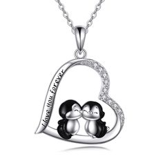 PRICES MAY VARY. 💖 Design: This interesting necklace depicts two cute little penguin playing happily together. Unique,charming,classical and cute heart penguin necklace.Heart necklace engraved with"I love you forever" are Great push jewelry gifts for mom daughter, wife, Grandma and Granddaughter 💖 Material: 925 sterling silver penguin jewelry,hypoallergenic, tarnish resistant,nickel-free,lead-free,cadmium-free,suitable for long-term wear,not contain any allergic element. 💖 Size: Penguin gifts Penguin Gifts, Penguin Pendant, Interesting Necklace, Penguin Jewelry, Penguin Necklace, Black Cat Necklace, Moonstone Pendant Necklace, Cute Penguin, Necklace Cute