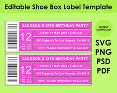 two pink birthday party ticket templates with numbers